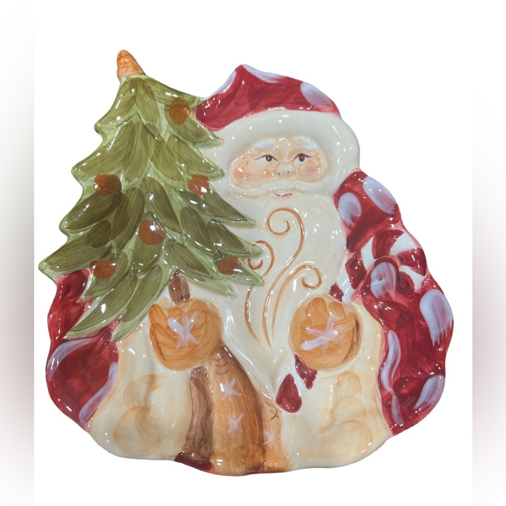 Country Christmas  Tabletops Unlimited Santa Cookie Plate Hand Painted